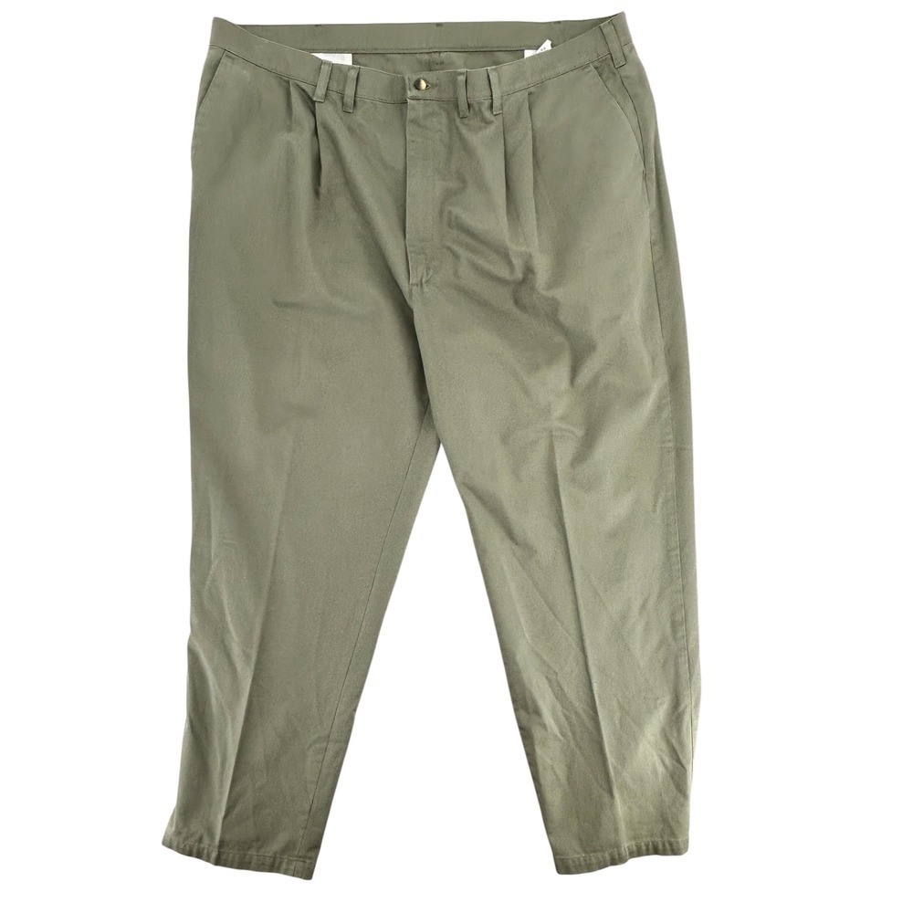 Timber Creek by Wrangler Mens Pleated Chino Pants Green 44x32 Casual Cotton